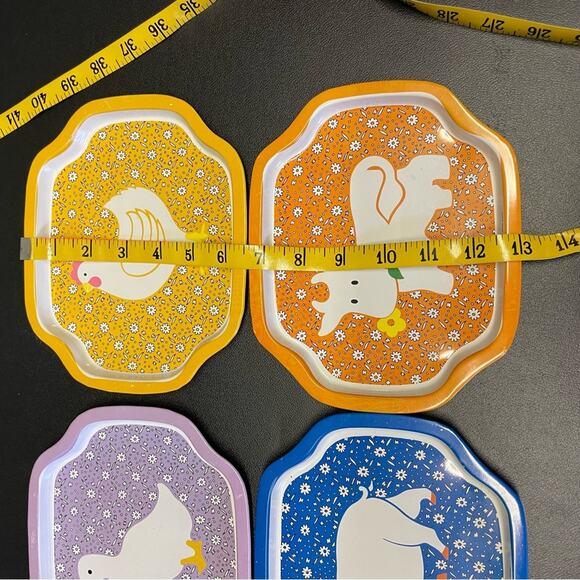 Vintage Tin Tray Set Cottagecore Pig Chicken Duck Cow 70s Kitchen Decor Retro - Picture 6 of 6